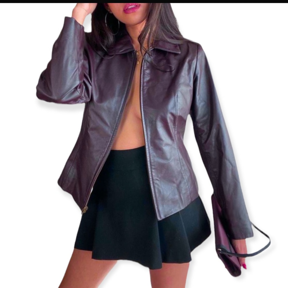 Vintage Leather Jacket Y2K Plum Purple 90's Blazer 2000s Bratz Euphoria Medium